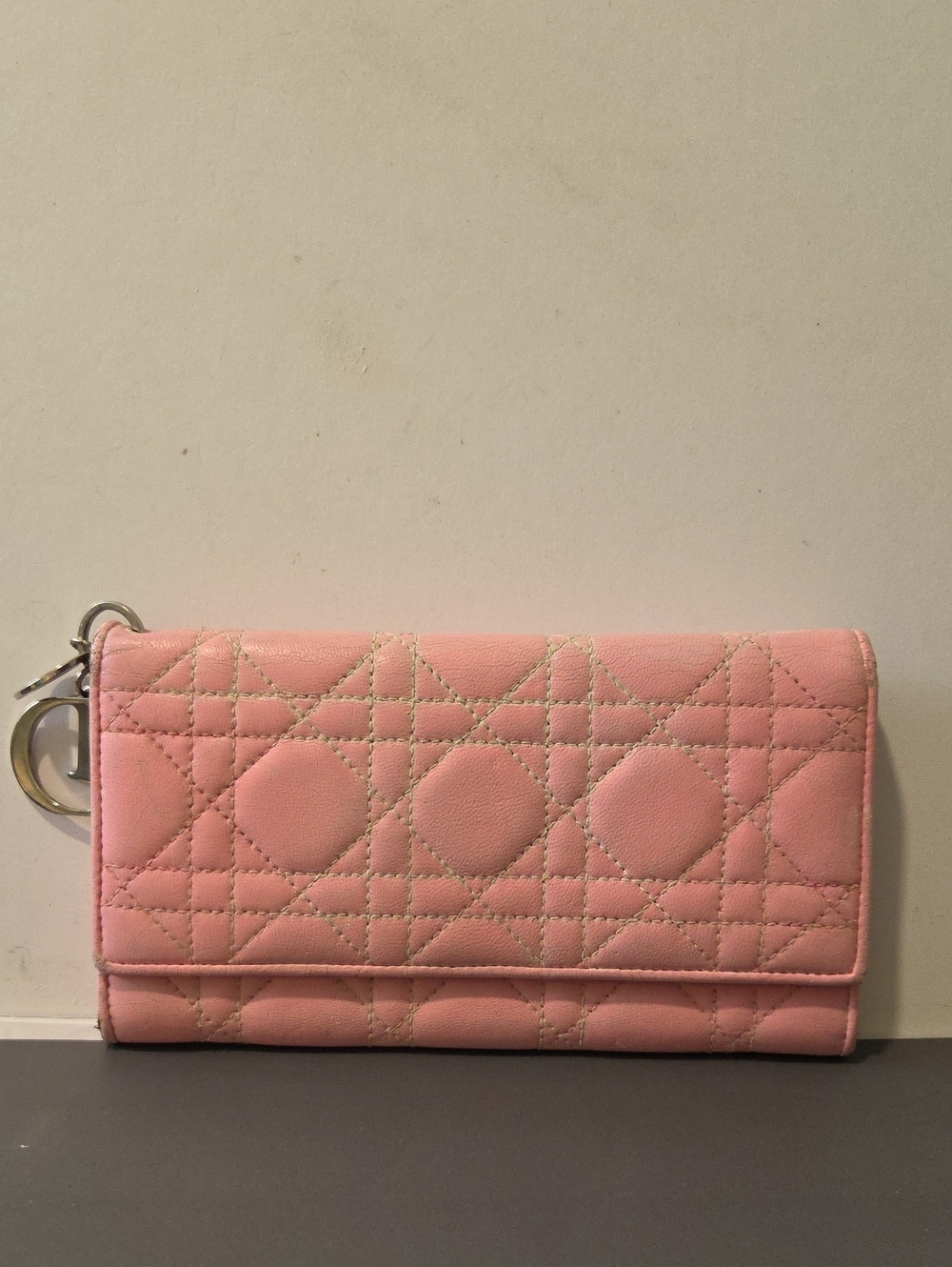 Dior Pink Quilted Leather Wallet with Signature Stitching - Project